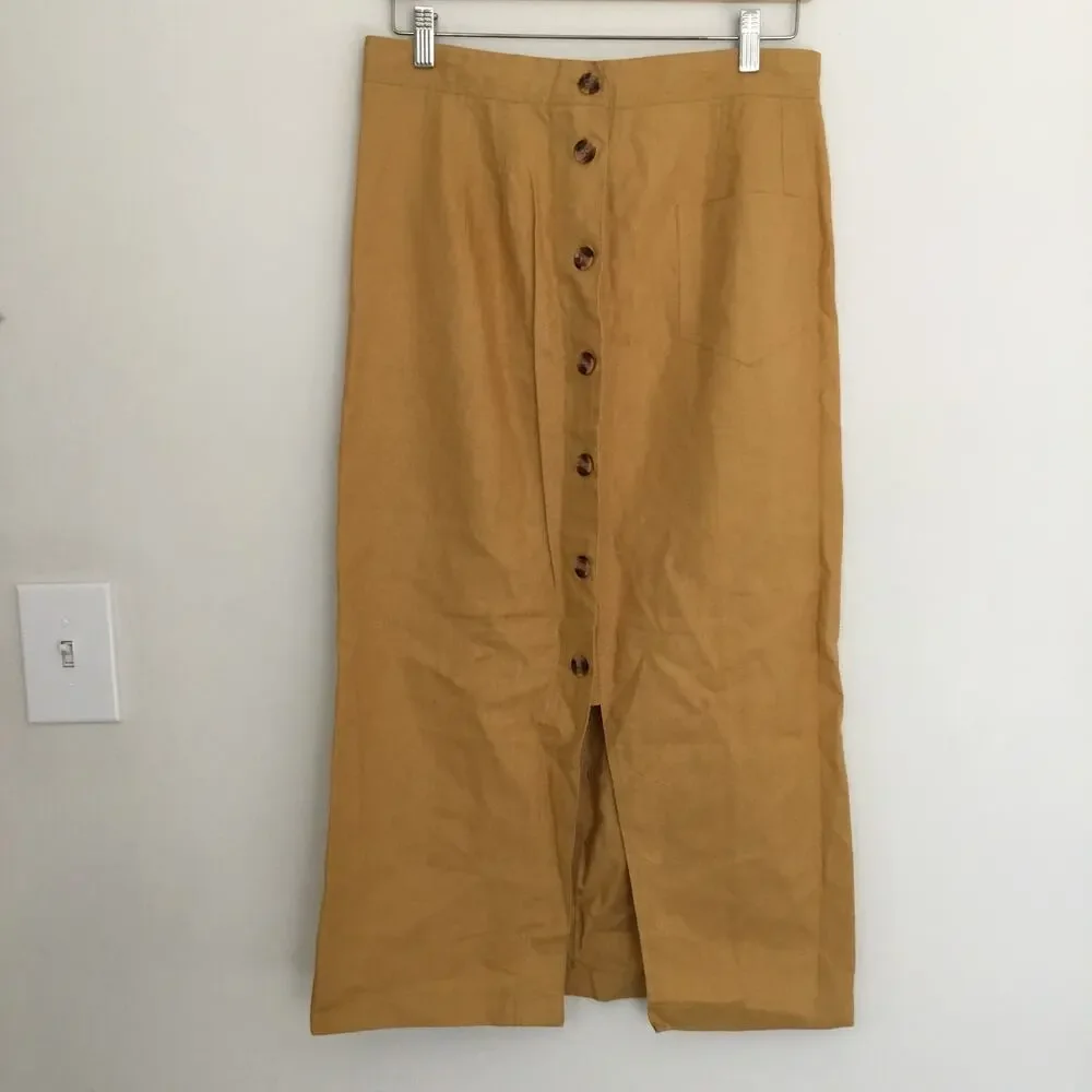 Morgan Square Vintage Midi Skirt Boho Yellow Front pocket Cotton Blend Sz 13